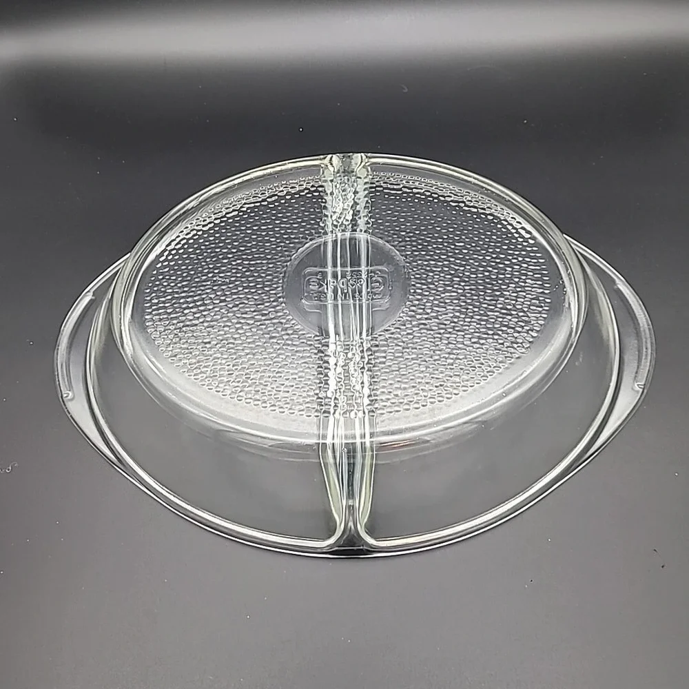 Glasbake Oval Divided‎ Casserole Dish J2352 Vintage Clear Glass